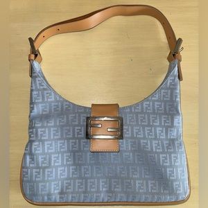 Fendi Light Blue Canvas Shoulder Bag
